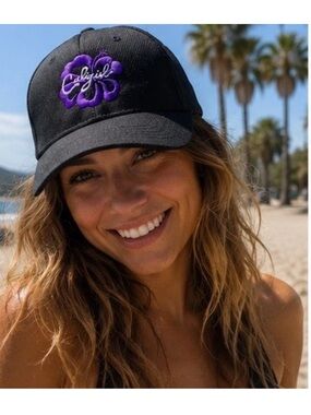 Caligirl Women’s black/ purple  Moisture Wicking Performance Beach Cap, New